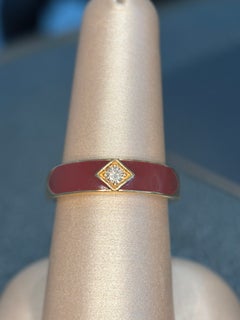 SYNA 18K Yellow Gold Mogul Band with Red Enamel and Diamond Accents