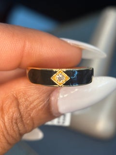 SYNA 18K Yellow Gold Mogul Band with Black Enamel and Diamond Accents