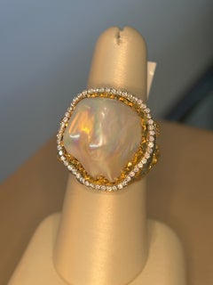 Victor Velyan 24K and 18K Yellow Gold, Silver, Pearl and Diamond Ring with Green
