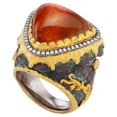 Victor Velyan 24K Yellow Gold and Silver Spessartite Garnet and Diamond Ring