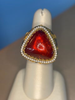Victor Velyan 24K Yellow Gold and Silver Spessartite Garnet and Diamond Ring