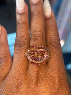 Lydia Courteille 18K Rose Gold Pink Tourmaline Lip Ring with Pavé Black Diamonds