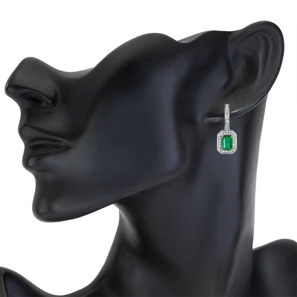 Women's Alex Soldier Emerald Diamond Drop Dangle White Gold Earrings One of a kind