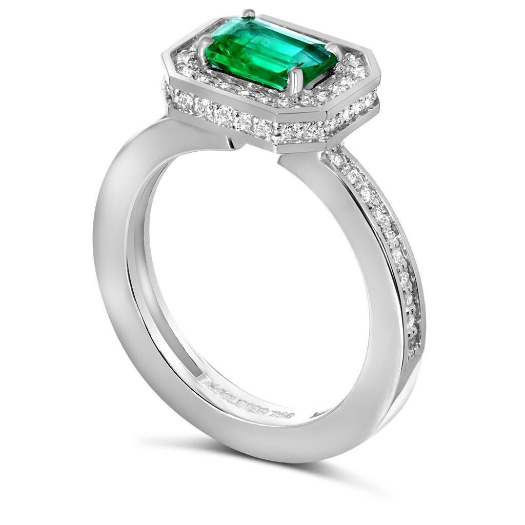Alex Soldier Eternal Love Emerald (0.25 ct) and Diamond (0.5 ct) ring in 18 karat white gold. Handmade in NYC. One of a kind. Size 6.5. Complimentary ring sizing is available within 2 business days. 

About The Artist: Known for his elaborate