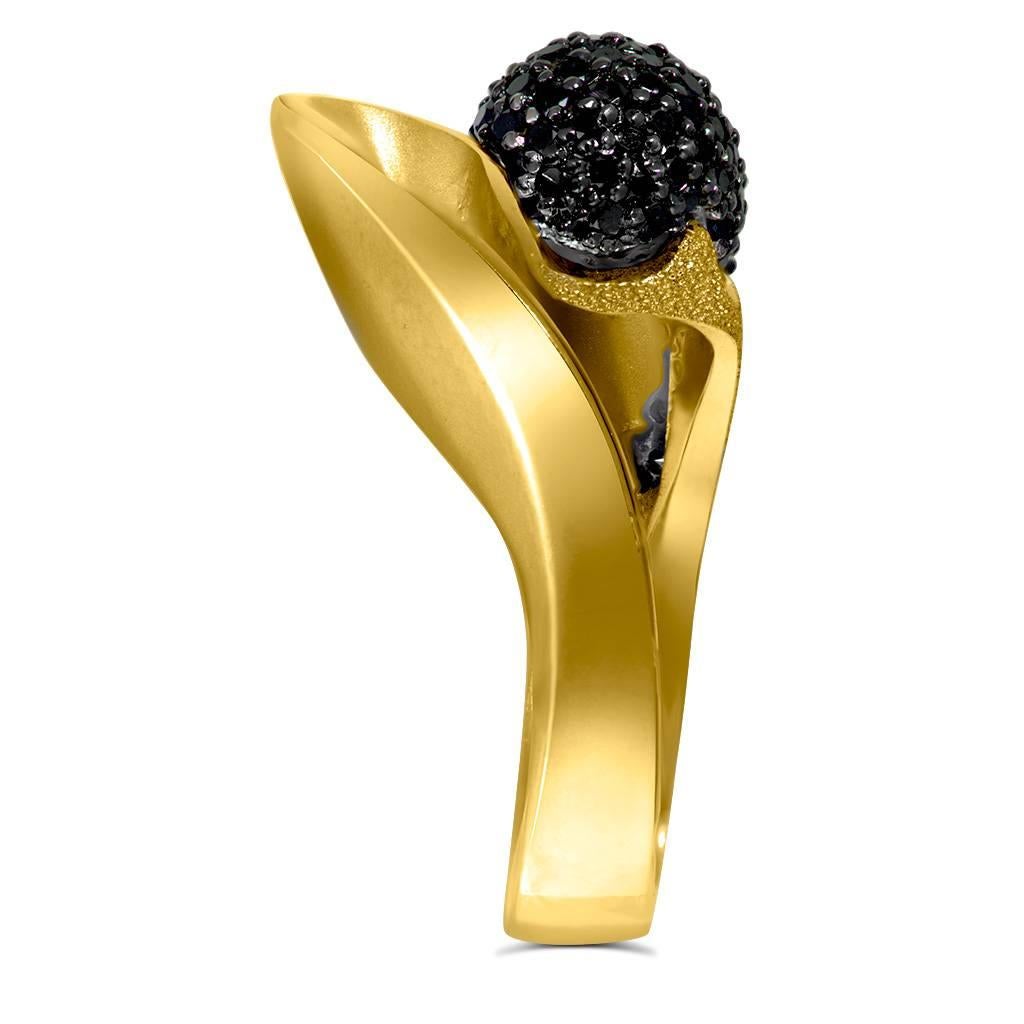 Black Diamonds and Gold Calla Ring by Alex Soldier. Ltd Ed. Handmade in NYC 2
