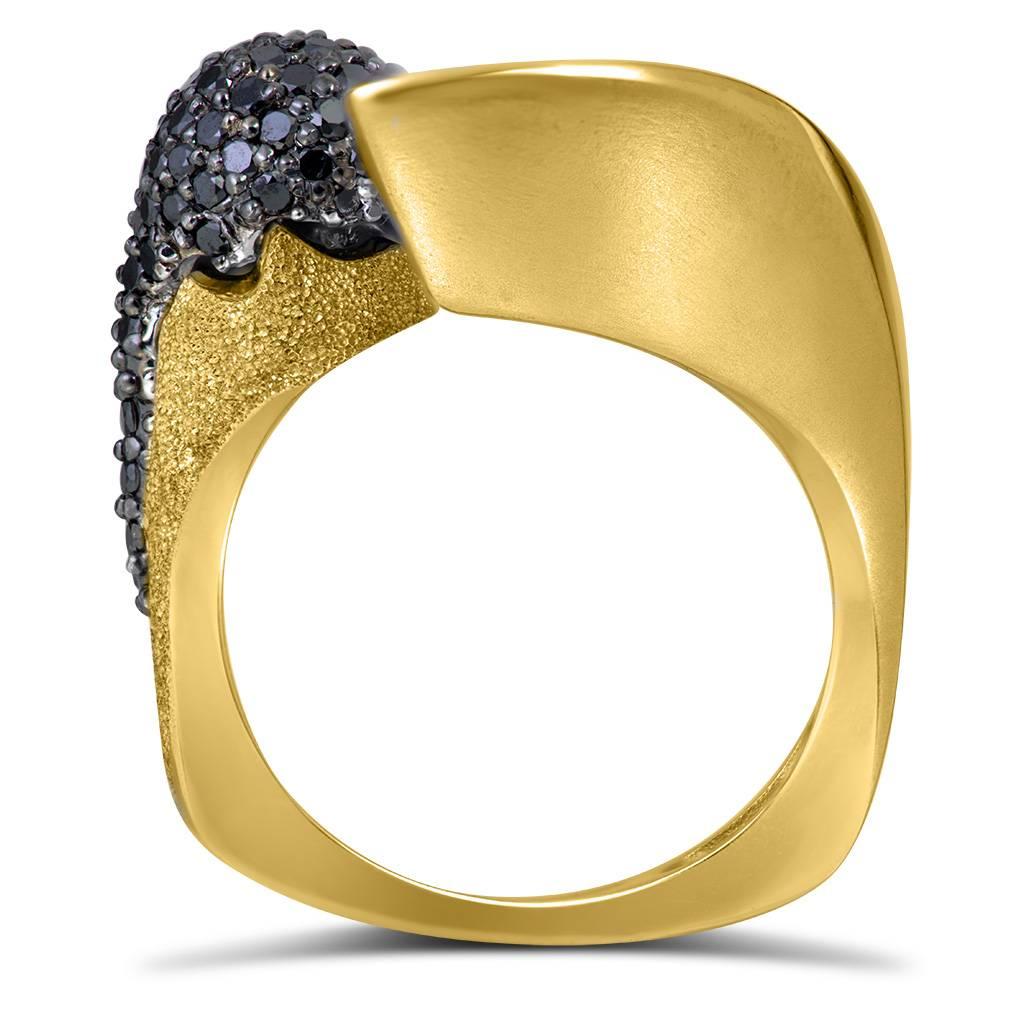 Women's Black Diamonds and Gold Calla Ring by Alex Soldier. Ltd Ed. Handmade in NYC