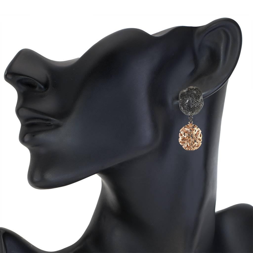 Women's Silver Rose Gold Platinum Textured Drop Moneta Earrings by Alex Soldier Ltd Ed