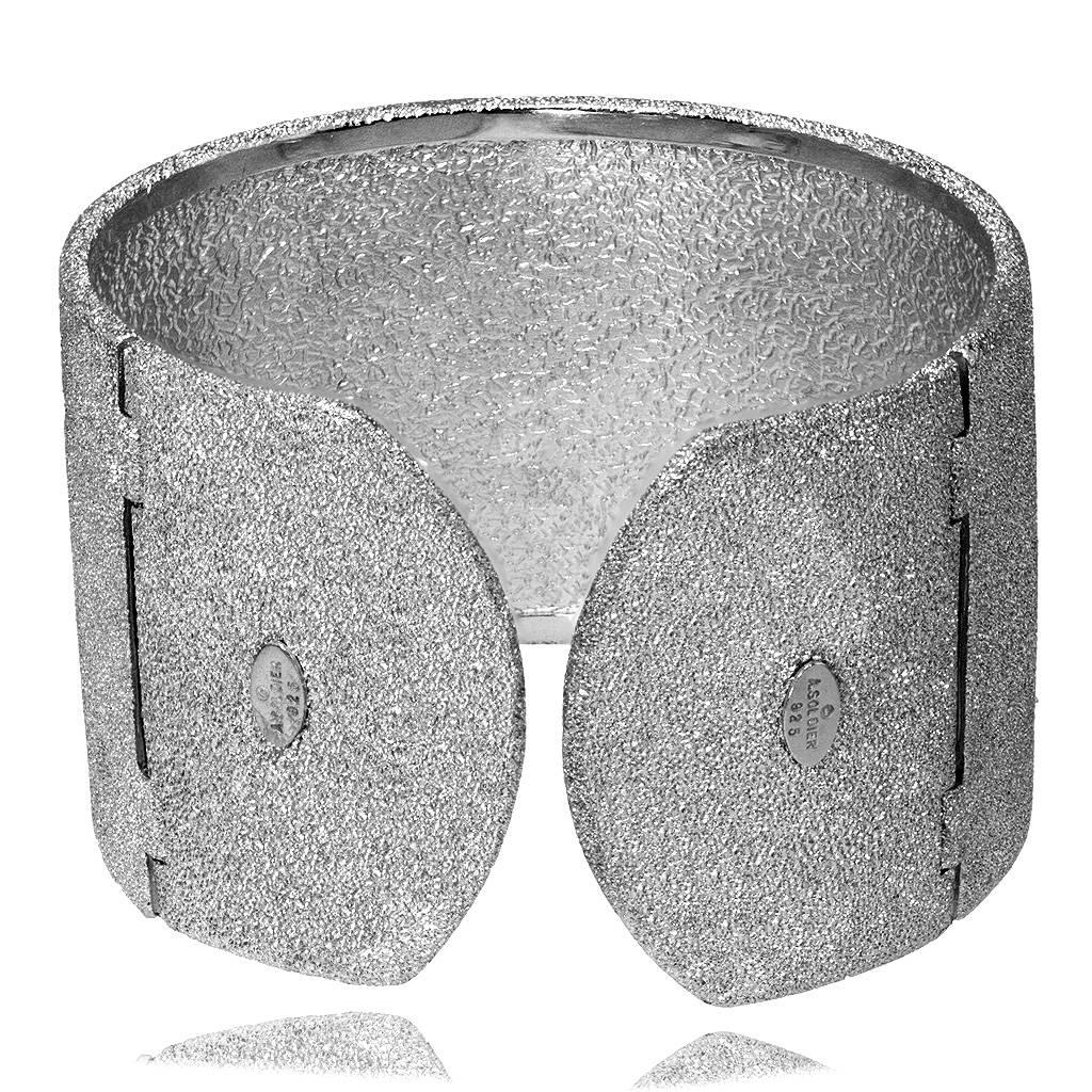 Silver Platinum Textured Cuff Bracelet by Alex Soldier. Handmade in NYC. Ltd Ed. 2