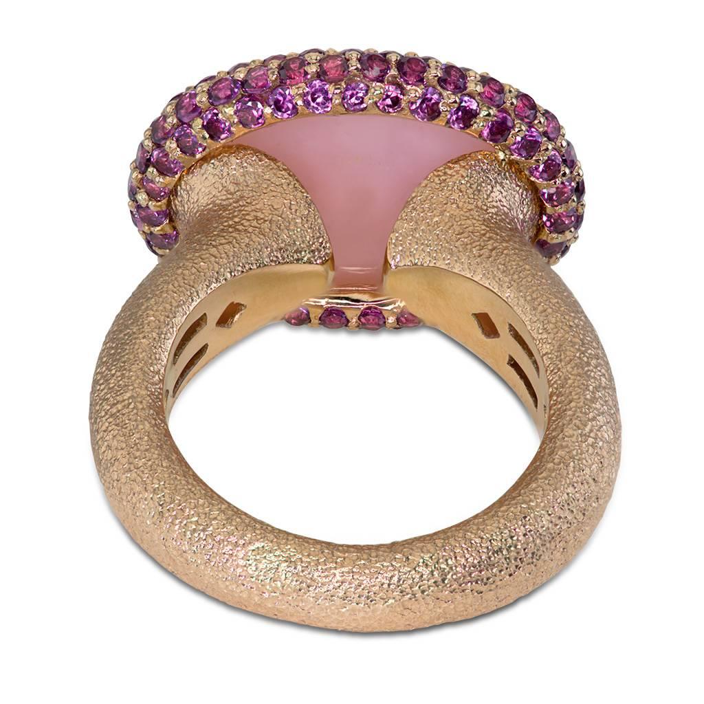 Alex Soldier Pink Opal Rhodolite Garnet Textured Rose Gold Ring One of a kind 1