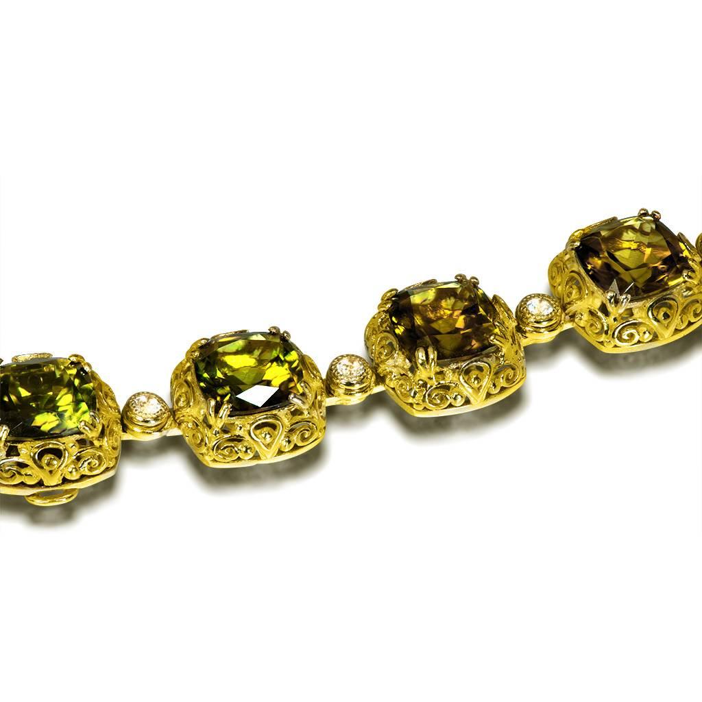 Women's Alex Soldier Tourmaline Diamond Yellow Gold Byzantine Necklace One of a kind