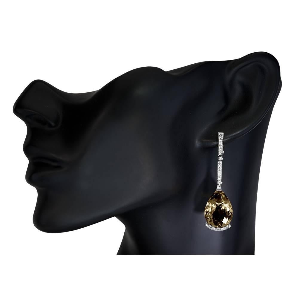 Women's Alex Soldier Diamond Smoky Quartz White Gold Swan Drop Earrings Ltd Ed Handmade