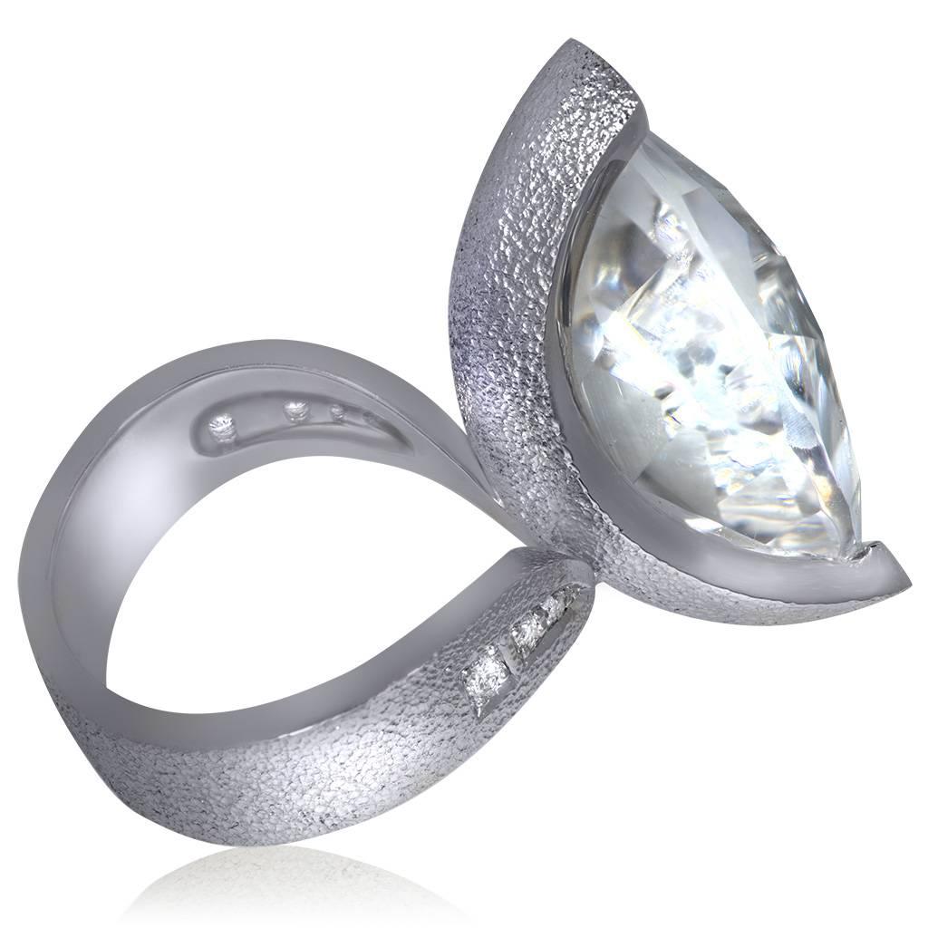 Diamond & White Quartz Gold Swan Ring by Alex Soldier. Ltd Ed. Handmade in NYC. 2