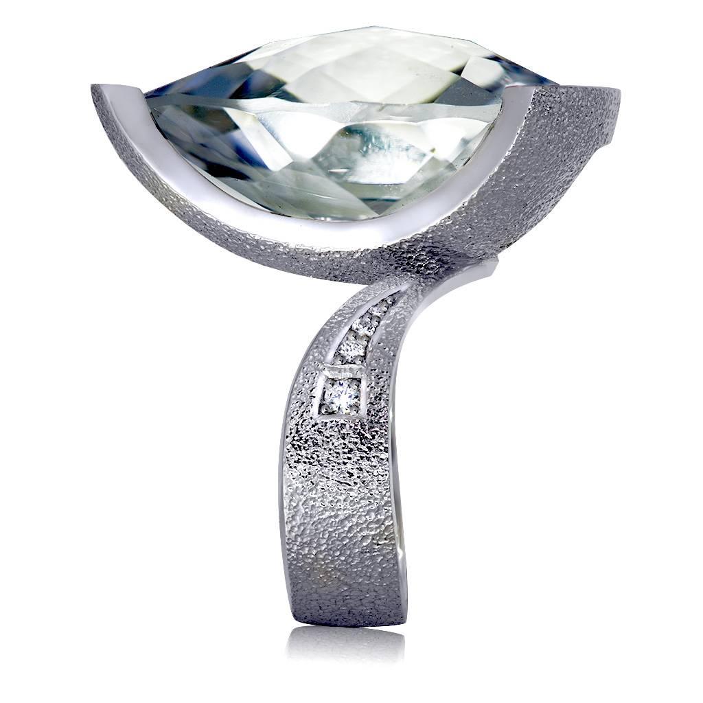 Diamond & White Quartz Gold Swan Ring by Alex Soldier. Ltd Ed. Handmade in NYC. 1