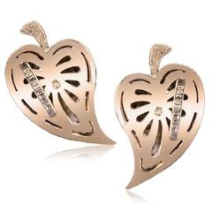 Champagne Diamonds Rose Gold Leaf Earrings Limited Edition Handmade in NYC