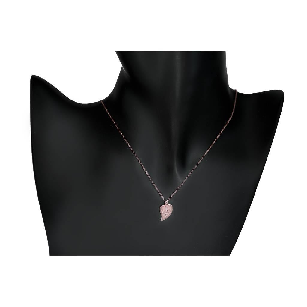 Champagne Diamonds Rose Gold Leaf Pendant Necklace Ltd Ed Handmade in NYC 1