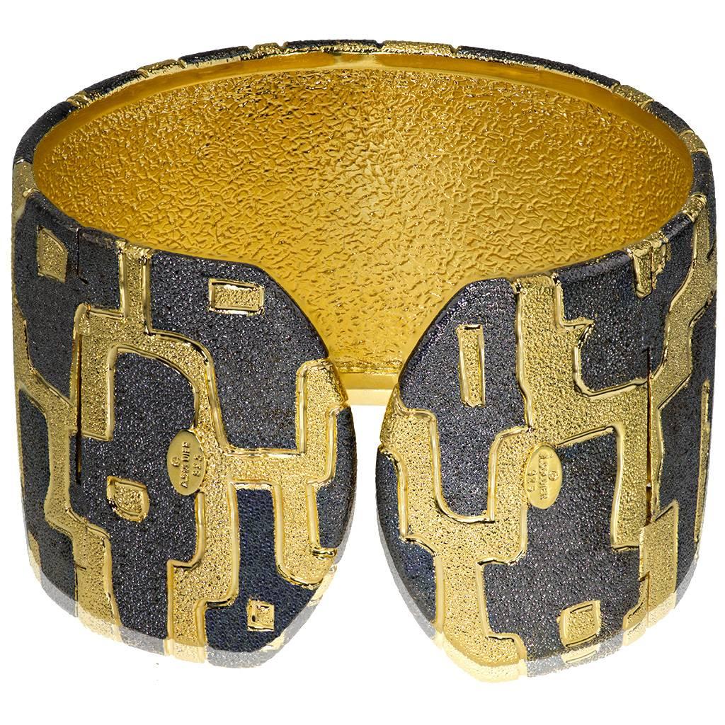 Women's Silver Gold Platinum Textured Cuff Bracelet by Alex Soldier. Handmade in NYC.