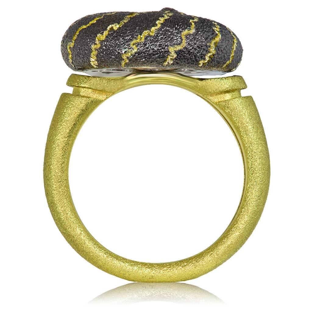 Diamond Yellow Blackened Gold Signature Texture Snail Ring Handmade in NYC Ltd E 2