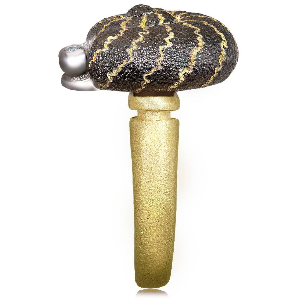 Diamond Yellow Blackened Gold Signature Texture Snail Ring Handmade in NYC Ltd E 3