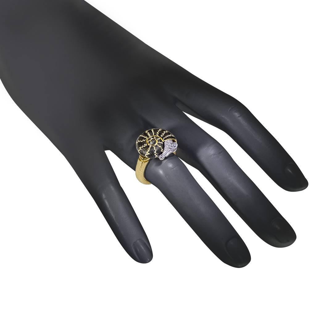 Diamond Yellow Blackened Gold Signature Texture Snail Ring Handmade in NYC Ltd E 5