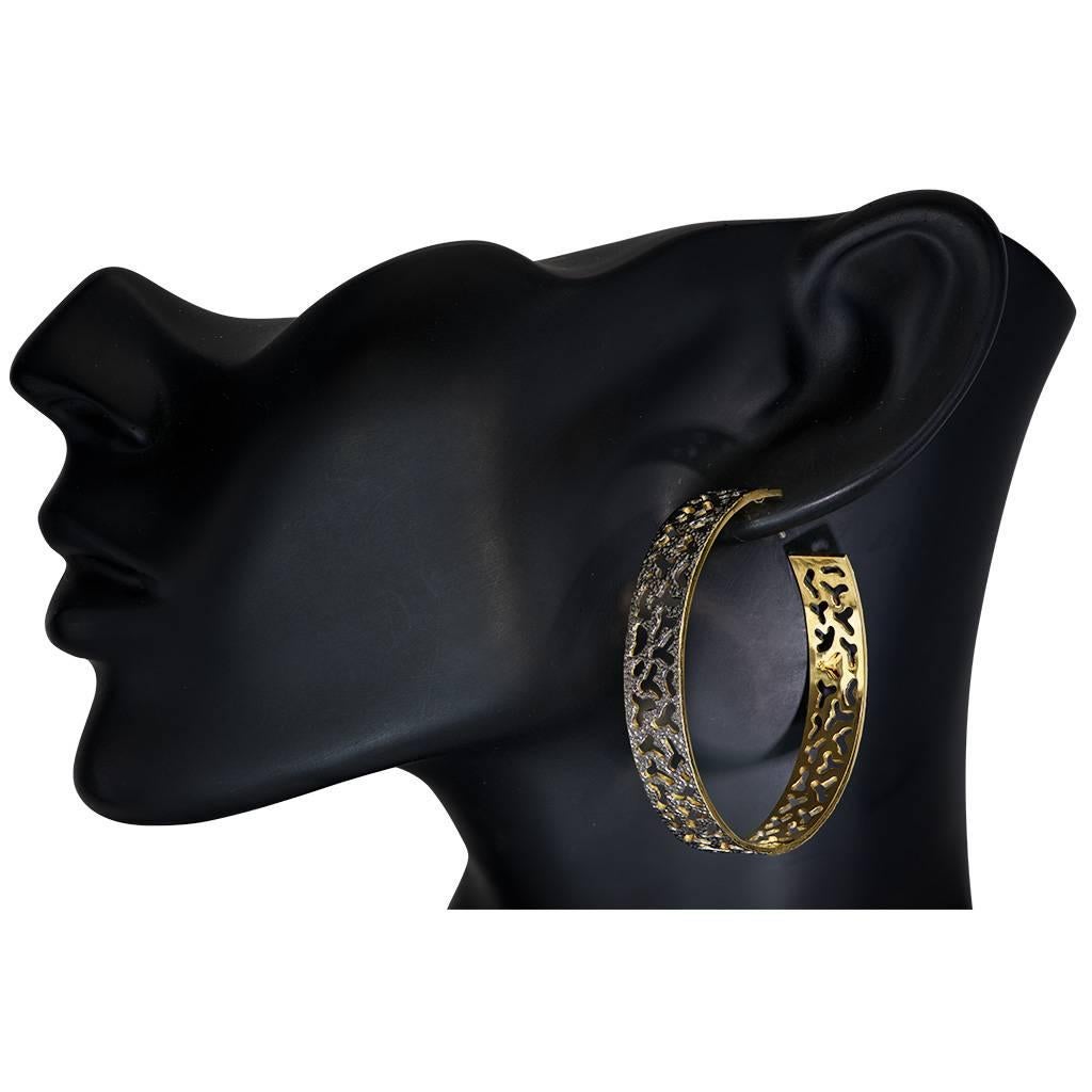 Women's Alex Soldier Silver Gold Platinum Textured Hoop Earrings Handmade in NYC 