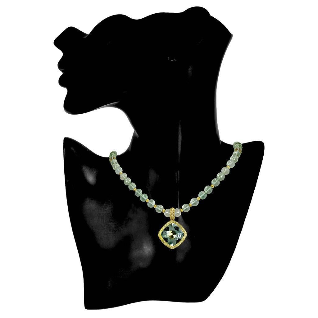 Green Amethyst Peridot Royal Gold Necklace Pendant One Of A Kind Handmade in NYC 3