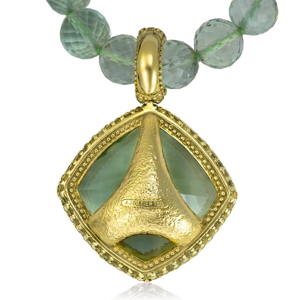 Women's Green Amethyst Peridot Royal Gold Necklace Pendant One Of A Kind Handmade in NYC