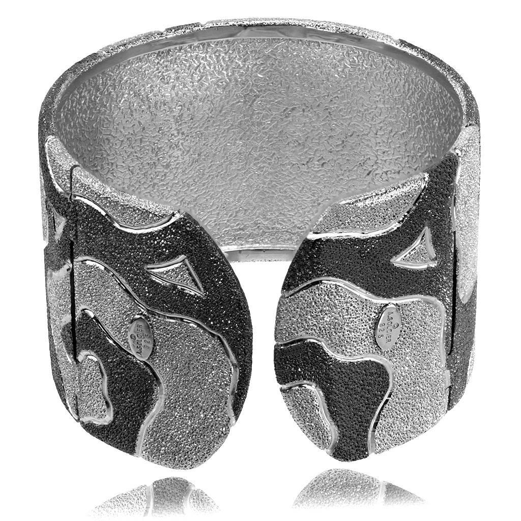 Women's Sterling Silver Platinum Hinged Textured Cuff Bracelet Handmade in NYC Ltd Ed