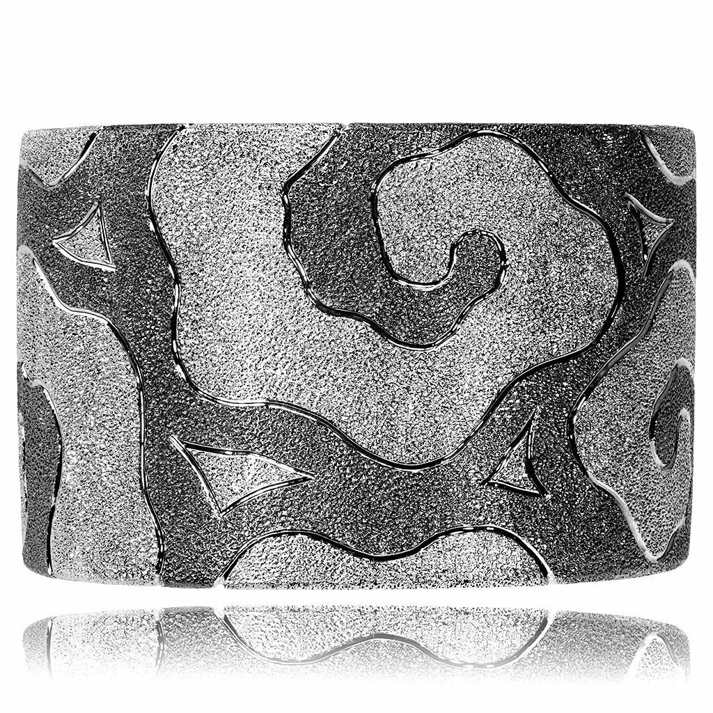 Alex Soldier Volna Cuff bracelet: made in silver with platinum infusion. Handmade in NYC, it features double hinges for extra comfort and proprietary metalwork that creates an illusion of a diamond inlay. Wrist diameter: 6.5 inches, 165 mm. Please