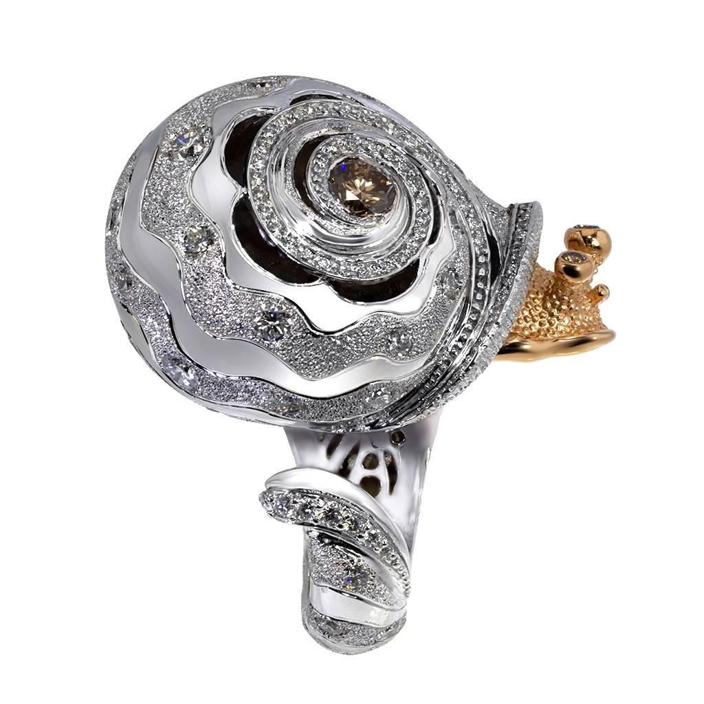 Women's Alex Soldier Diamond White Gold Codi The Snail Textured Ring Ltd Ed Handmade