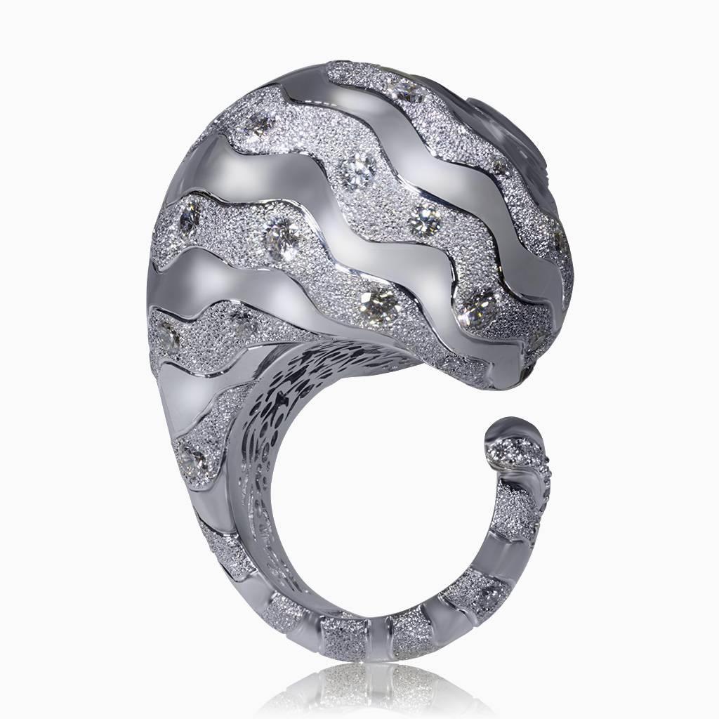 Alex Soldier Diamond White Gold Codi The Snail Textured Ring Ltd Ed Handmade 3