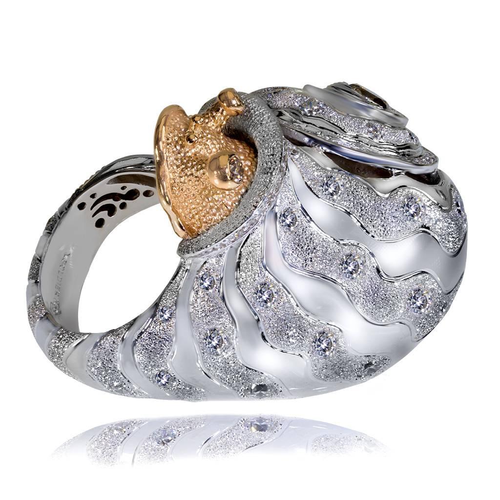 Alex Soldier Diamond White Gold Codi The Snail Textured Ring Ltd Ed Handmade 2