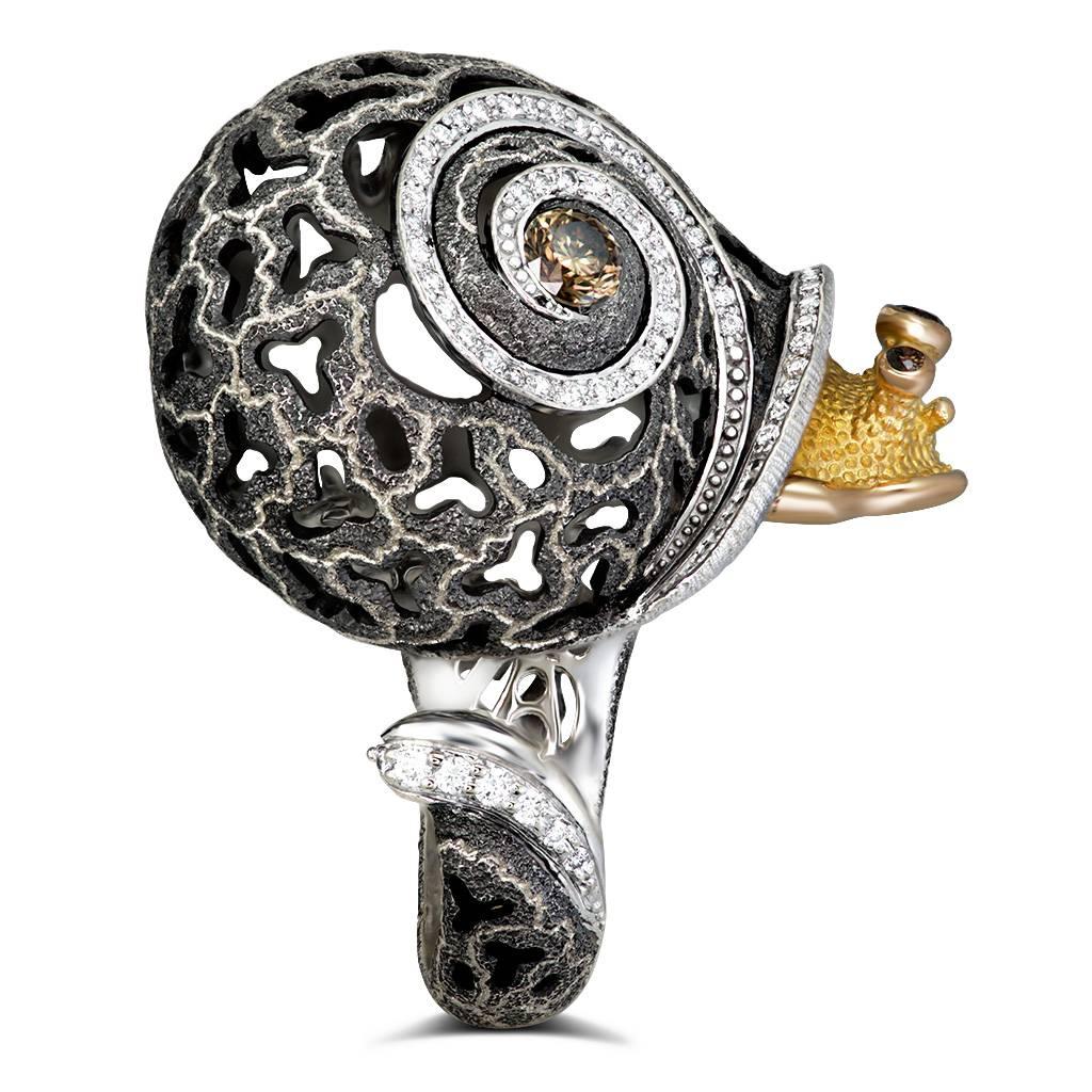 Women's or Men's Diamond Silver Gold Codi The Snail Ring w Signature Open Work by Alex Soldier