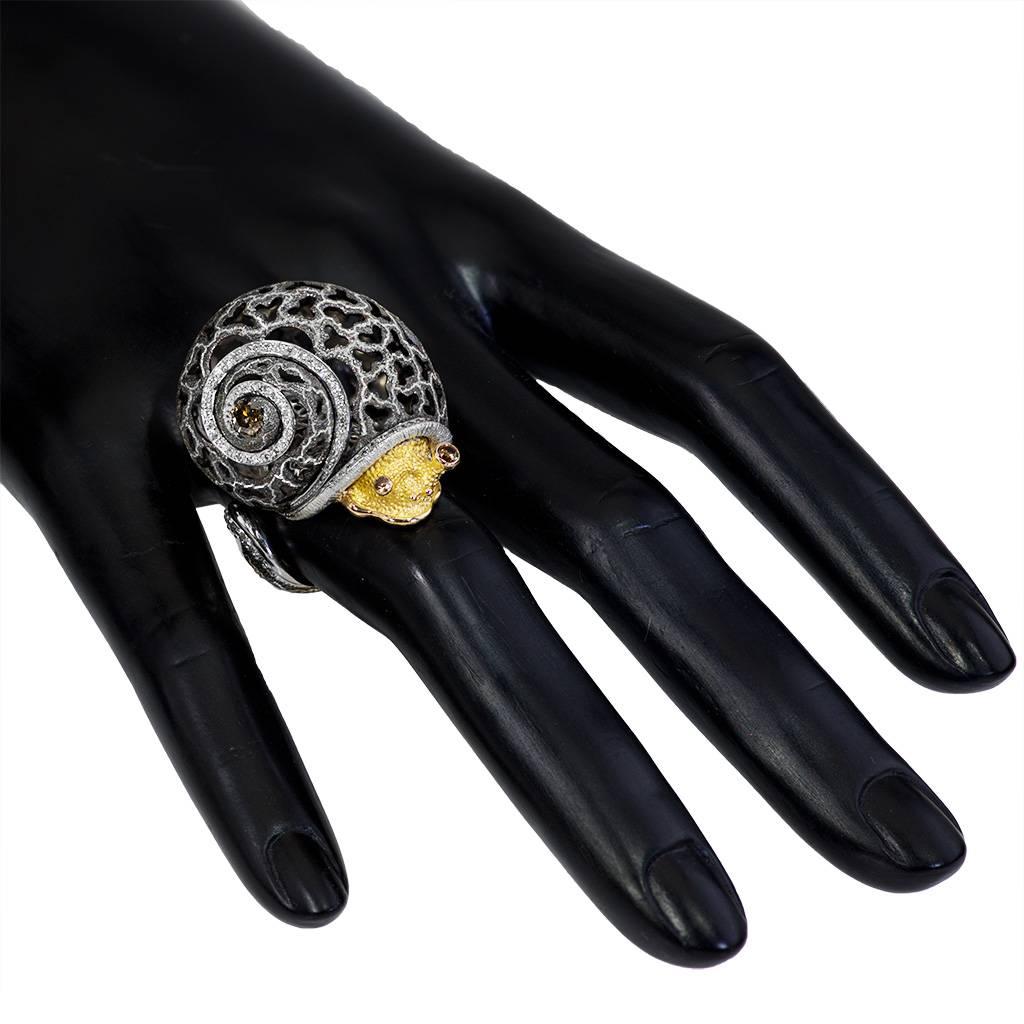 Diamond Silver Gold Codi The Snail Ring w Signature Open Work by Alex Soldier 4