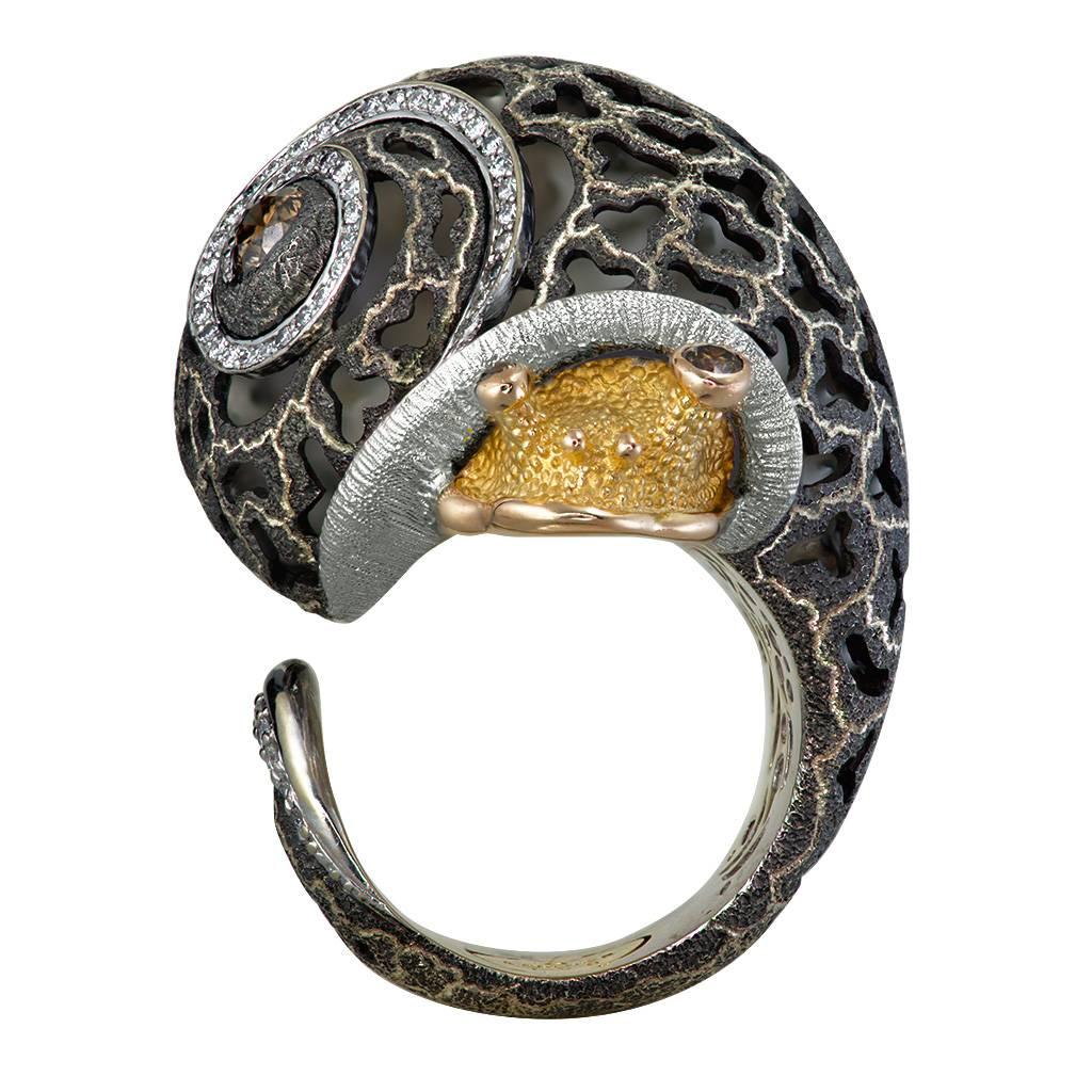 Diamond Silver Gold Codi The Snail Ring w Signature Open Work by Alex Soldier 3
