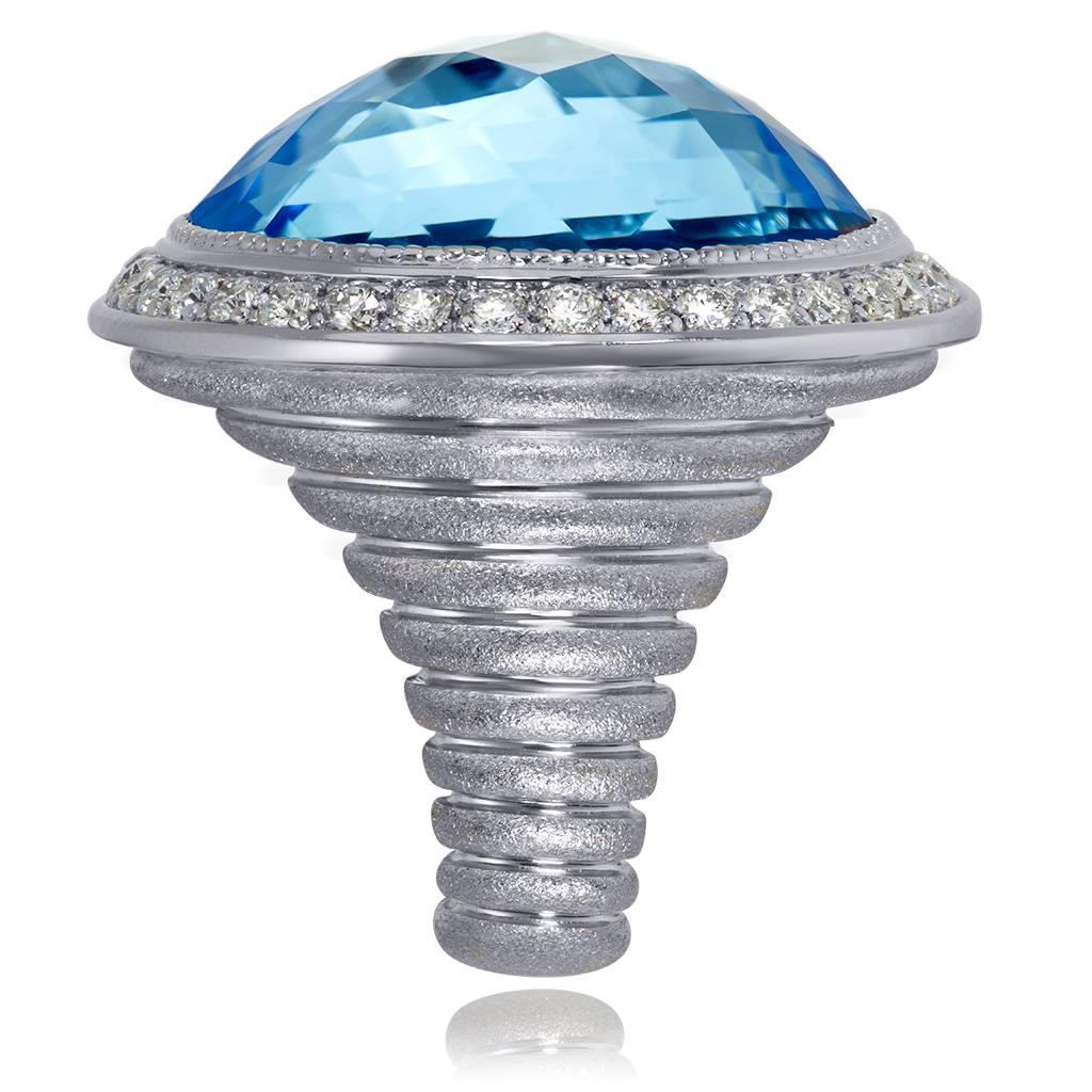 Women's Alex Soldier 40.5 ct Blue Topaz Diamond White Gold Ring Ltd Ed Handmade in NYC