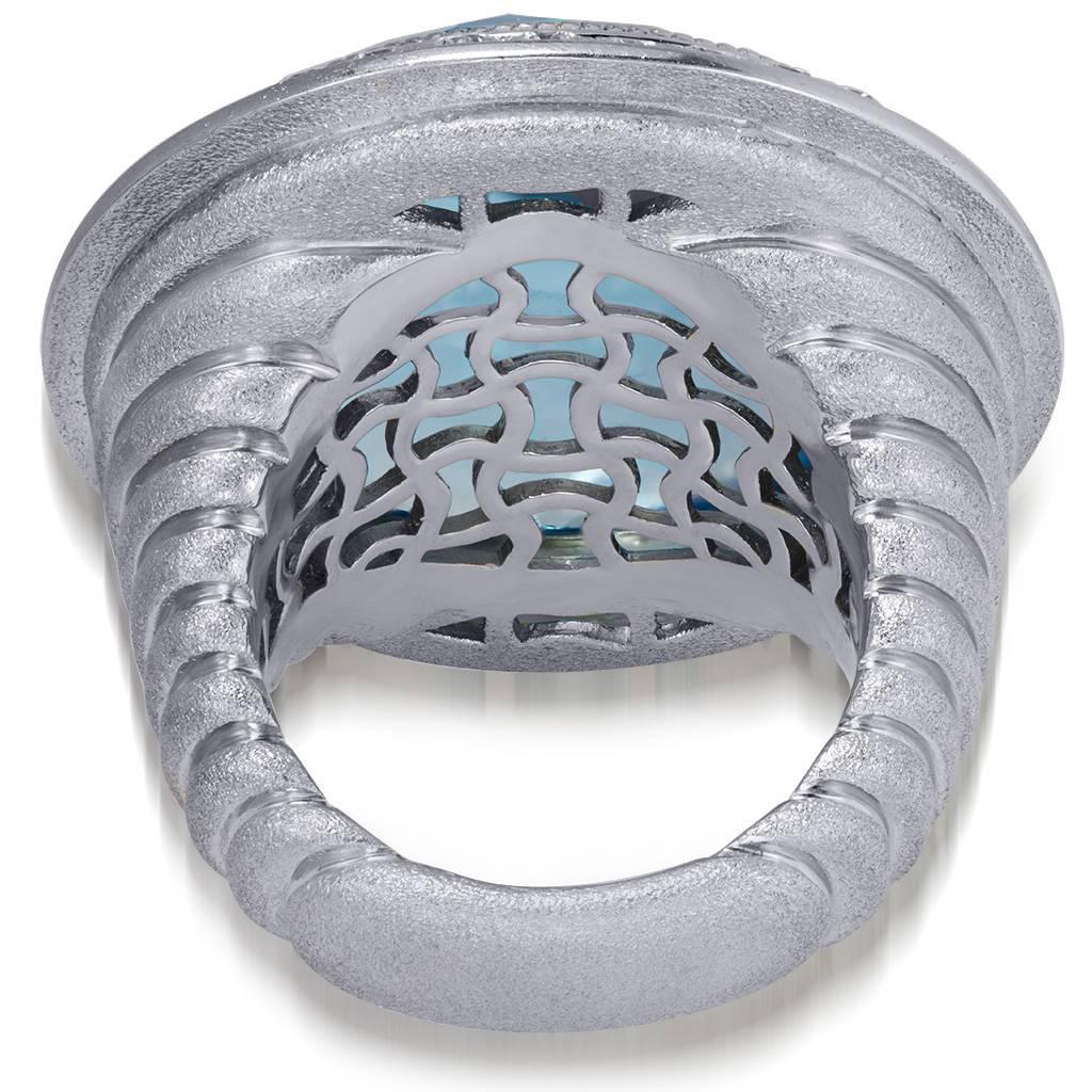 Alex Soldier 40.5 ct Blue Topaz Diamond White Gold Ring Ltd Ed Handmade in NYC 1