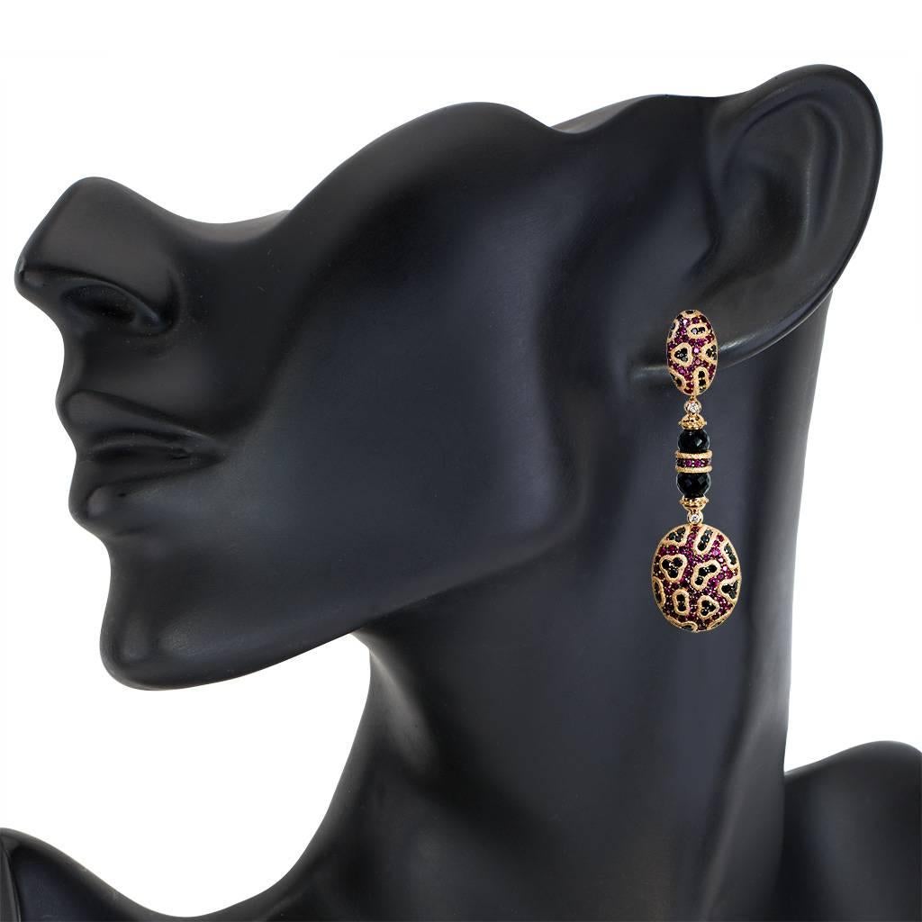 Women's Alex Soldier Ruby Diamond Spinel Rose Gold Drop Earrings One of a Kind Handmade
