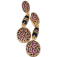 Ruby Diamond Spinel Gold Textured Drop Earrings One of a Kind Handmade in NYC 1
