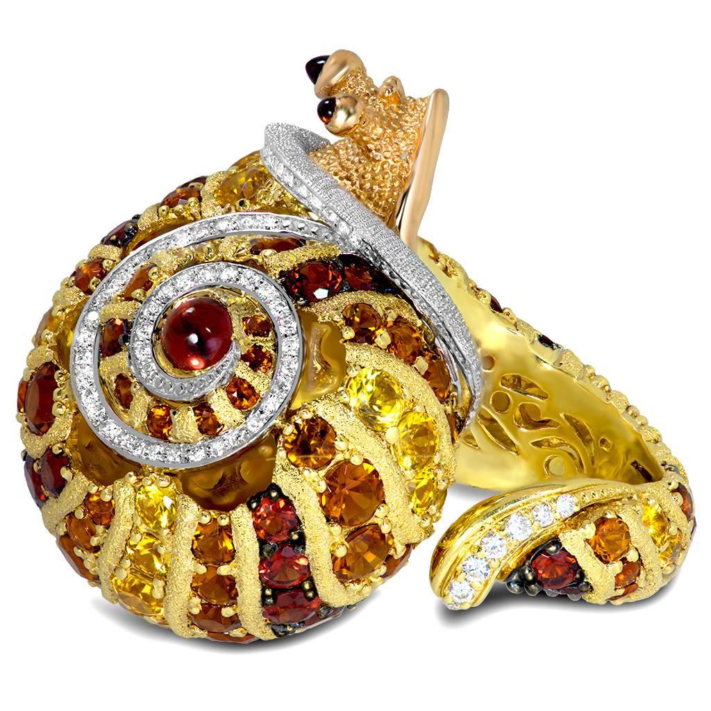 Women's Alex Soldier Diamond Sapphire Ruby Garnet Citrine Platinum Gold Snail Ring