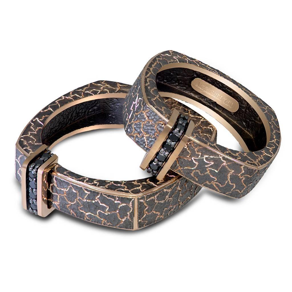 Black Diamonds Gold Textured Men's Lava Ring Band Ltd Ed Handmade in NYC 4