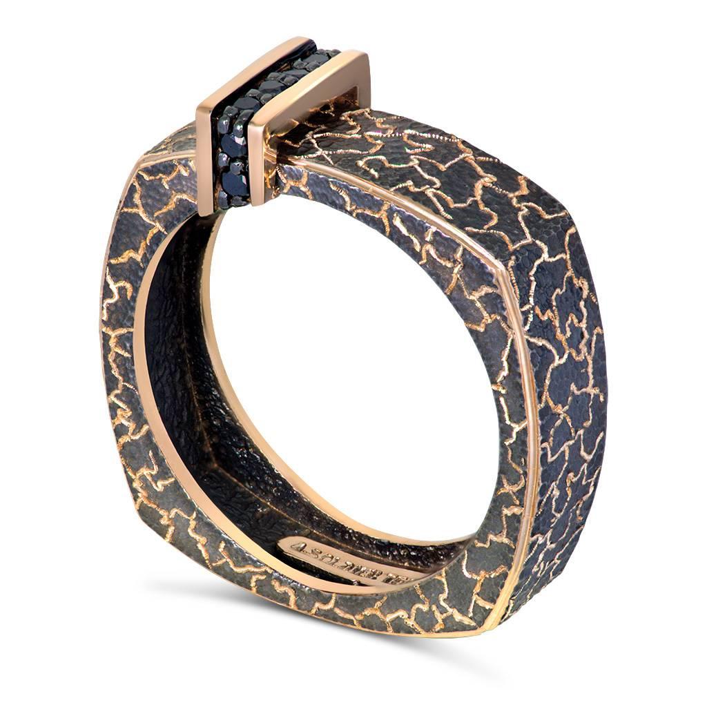 Alex Soldier Black Diamonds Lava Ring in 18 karat rose gold and signature metalwork. Handmade in NYC. Limited Edition. Ring size: 10. Complimentary ring sizing is available within 2 business days. 

About The Artist:
Known for his elaborate