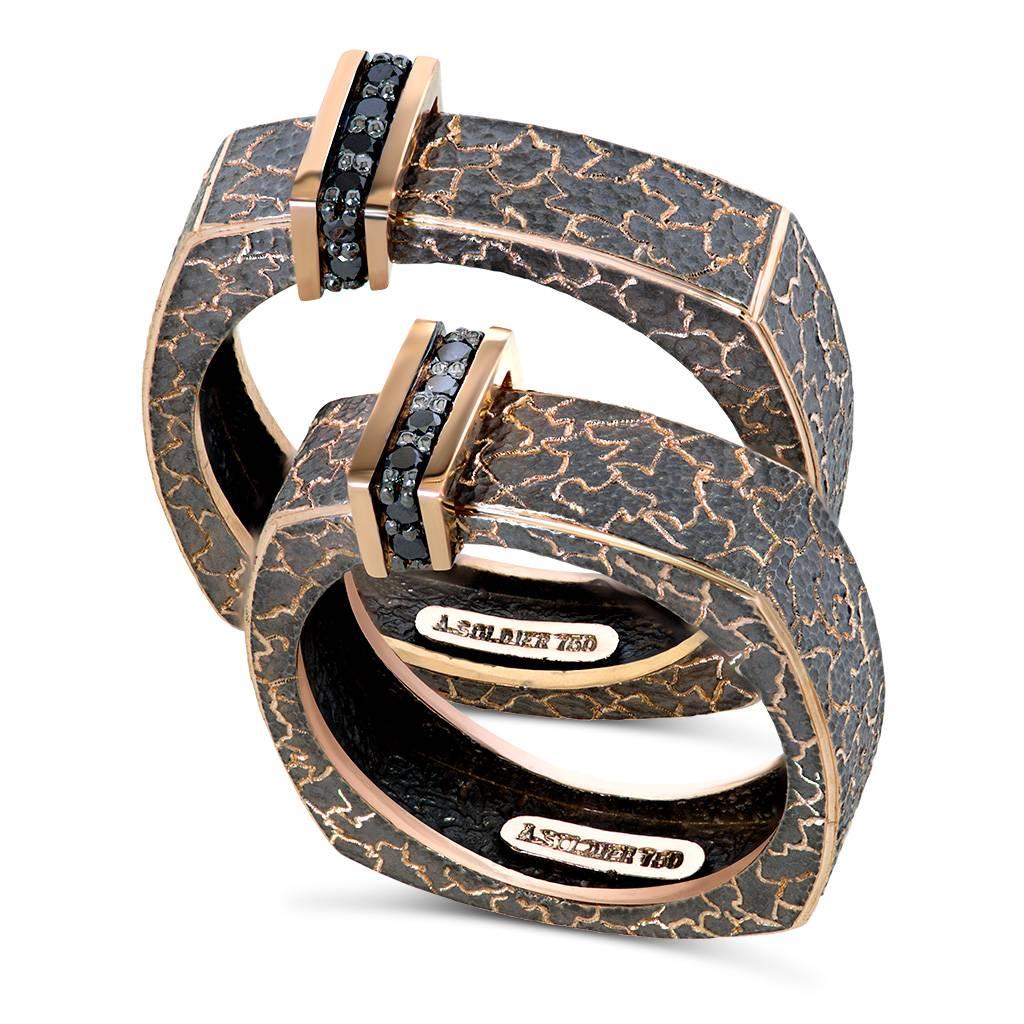 Black Diamonds Gold Textured Men's Lava Ring Band Ltd Ed Handmade in NYC 5