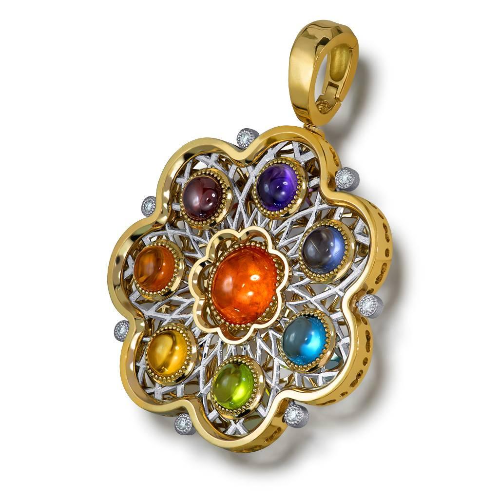 Women's or Men's Diamond Garnet Ruby Peridot Topaz Citrine Iolite Amethyst Gold Brooch Pendant