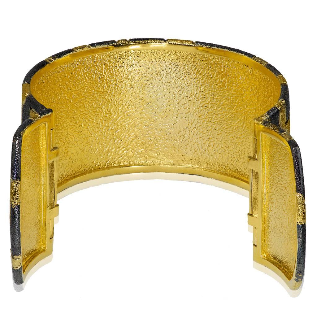 Women's Alex Soldier Sterling Silver Gold Platinum Textured Hinged Cuff Bracelet Ltd Ed