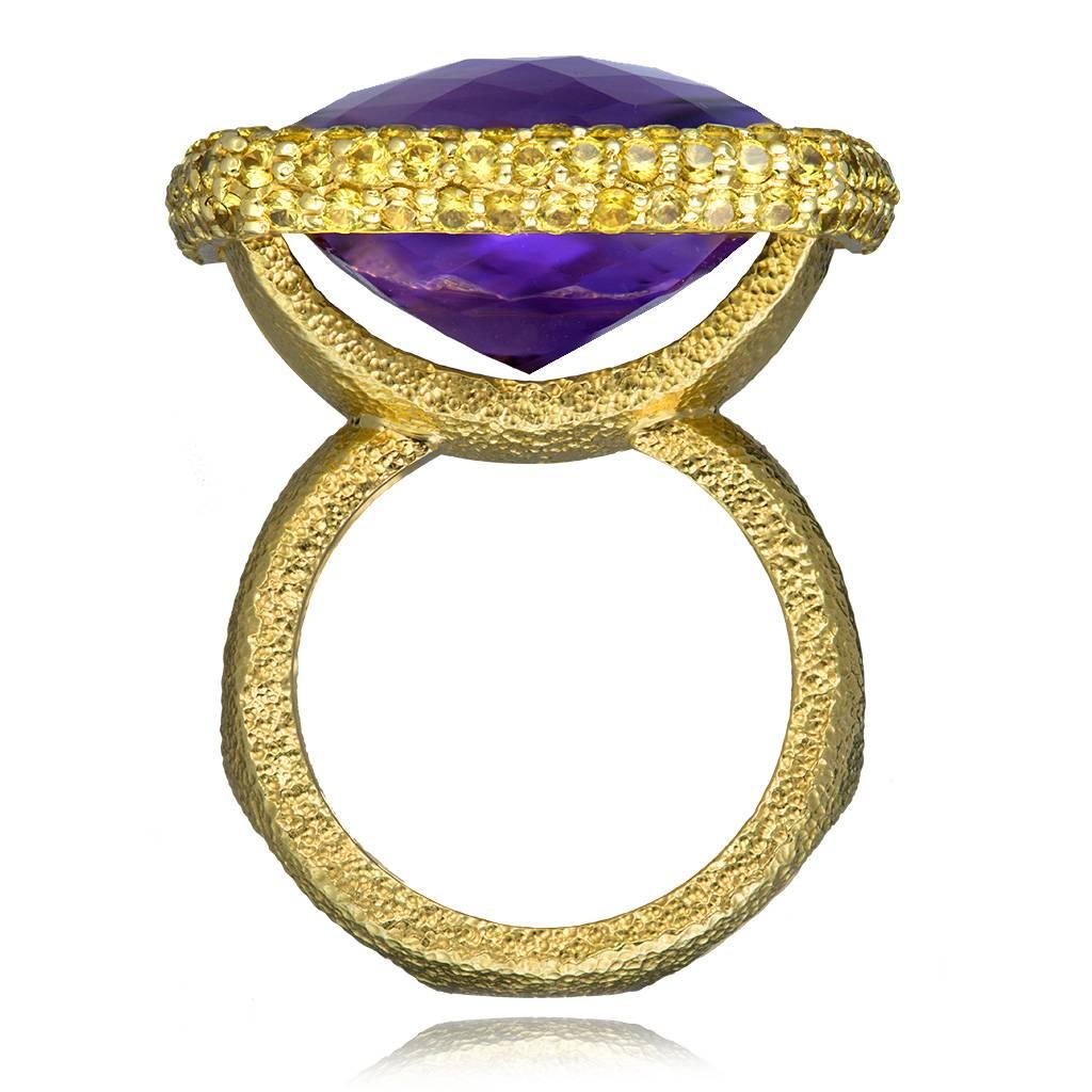 Women's Alex Soldier Amethyst Sapphire Gold Textured Ring One of a Kind Handmade in NYC