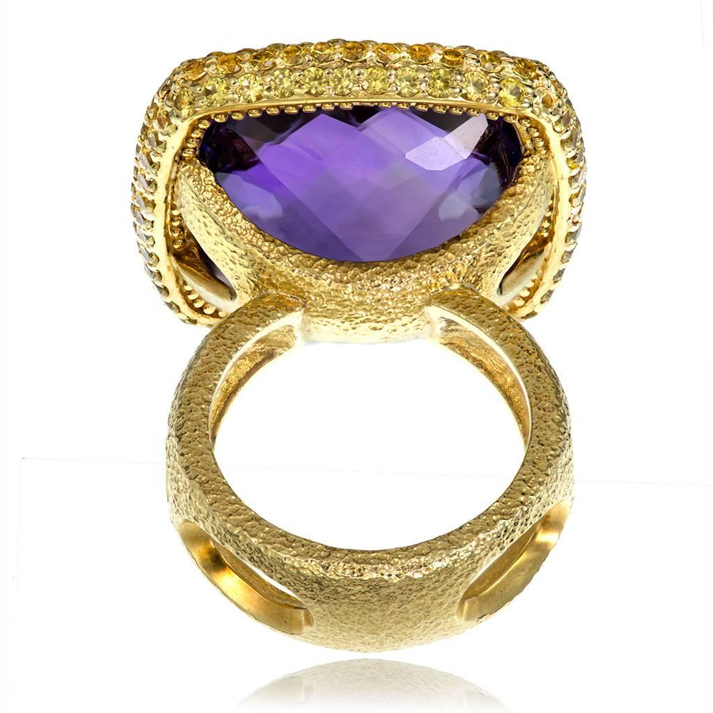 Alex Soldier Amethyst Sapphire Gold Textured Ring One of a Kind Handmade in NYC 1
