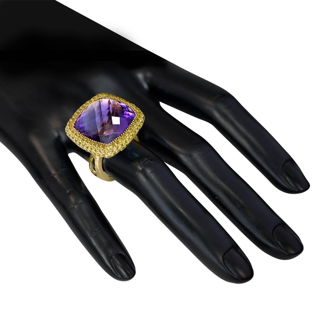 Alex Soldier Amethyst Sapphire Gold Textured Ring One of a Kind Handmade in NYC 2