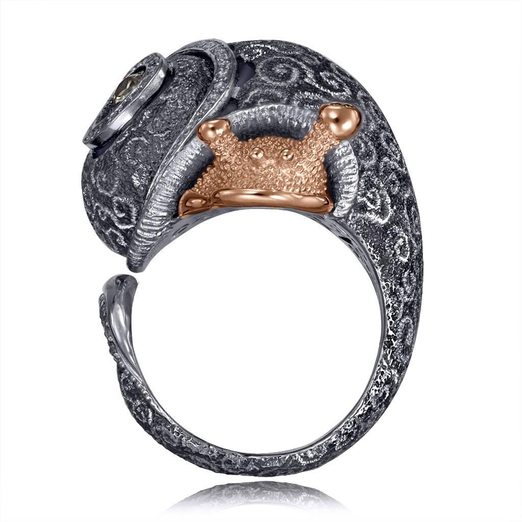 Alex Soldier Diamond Gold Sterling Silver Codi The Snail Ring Ltd Ed Handmade In New Condition In New York, NY