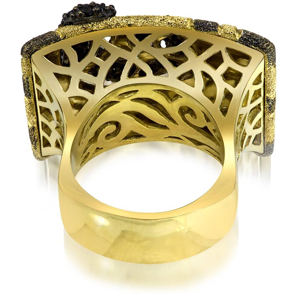 Women's or Men's Alex Soldier Diamond Yellow Gold Platinum Textured Volna Ring One of a Kind