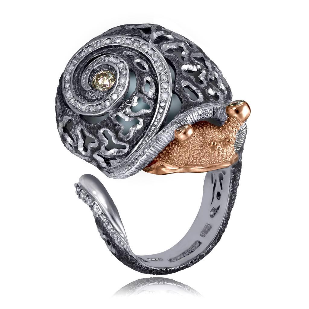 Alex Soldier Diamond Sterling Silver Gold Platinum Codi the Snail Ring Ltd Ed  In New Condition In New York, NY